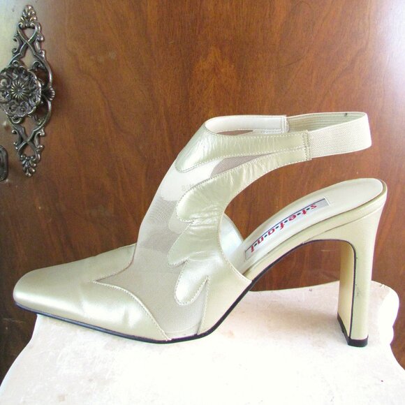 STEFANI NUDE SHOES, 8.5, SLING-BACK SEE-THRU ELEGANT MESH, 4" HEELS - Picture 7 of 12